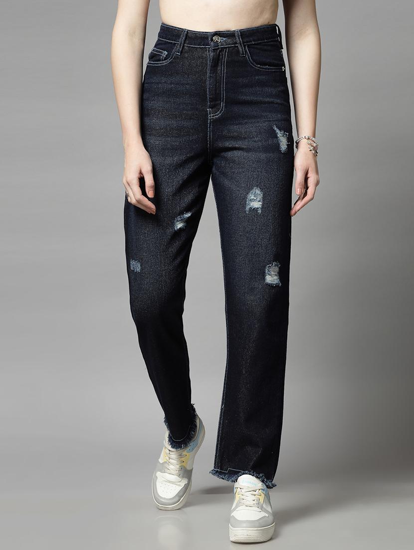 navy blue cotton straight fit jeans - 21290006 - Zoom Image - 0
