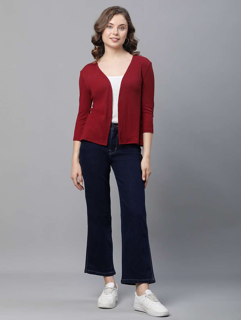 maroon cotton blend shrug - 21290697 - Standard Image - 3