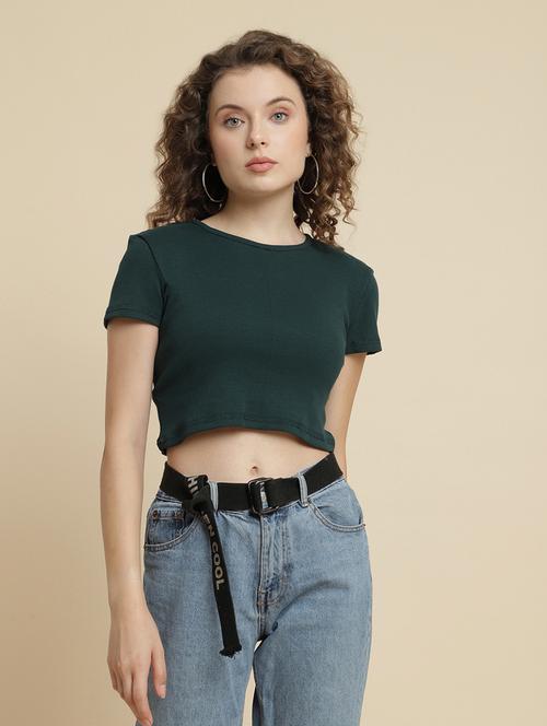 green cotton blend plain tshirt - 21290767 - Standard Image - 0