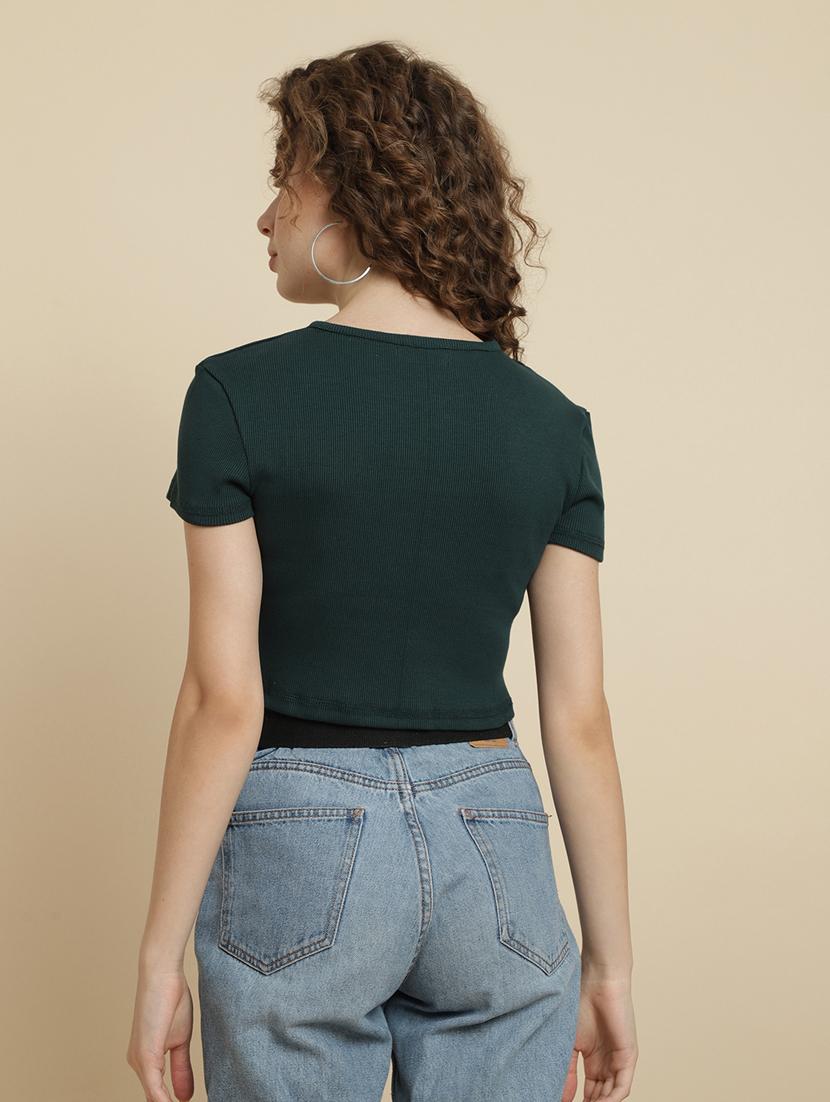 green cotton blend plain tshirt - 21290767 - Standard Image - 3
