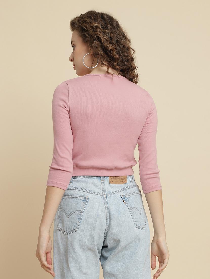 peach cotton blend crop tshirt - 21290771 - Standard Image - 3