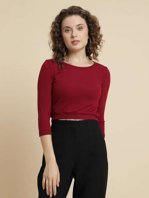 red cotton blend crop tshirt - 21290772 - Standard Image - 0