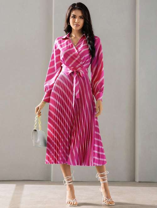 women stripes wrap dress - 21290813 - Standard Image - 0