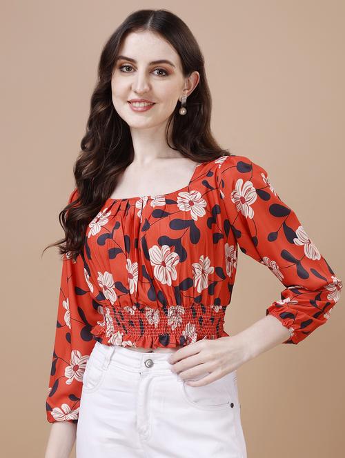 orange polyester crop top - 21290941 - Standard Image - 0