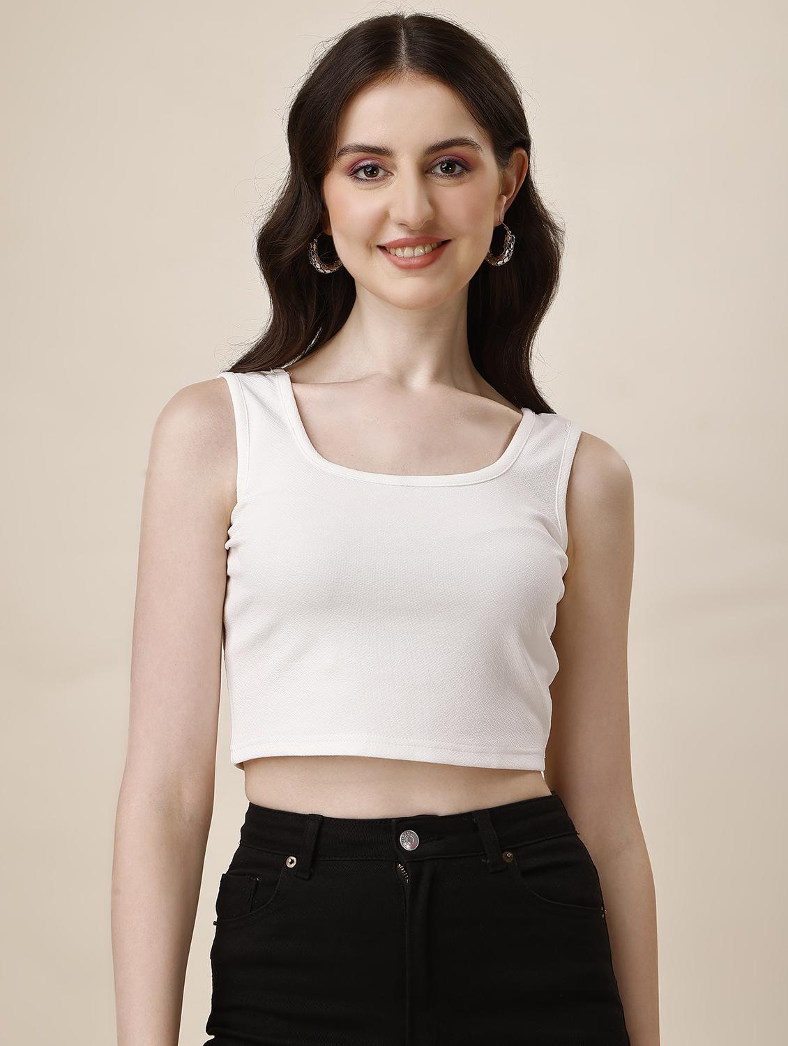 women sleeveless solid crop top - 21290944 - Zoom Image - 0