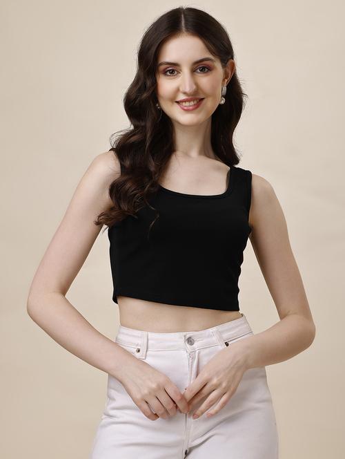 women sleeveless solid crop top - 21290946 - Standard Image - 0