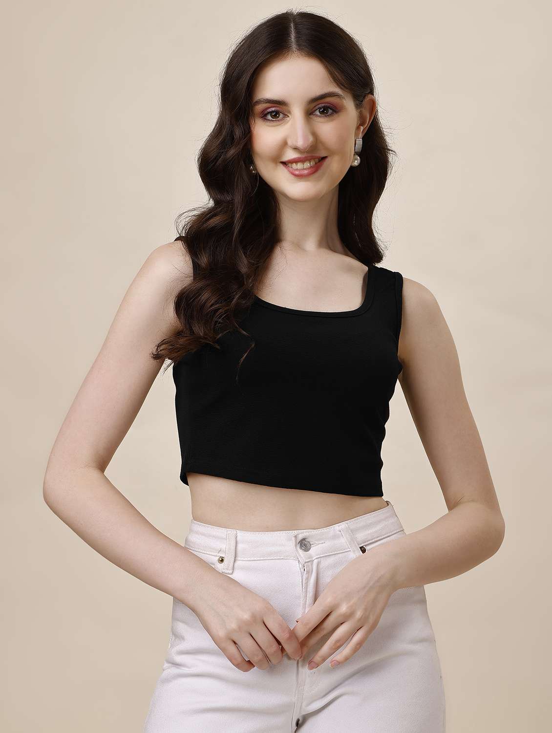 women sleeveless solid crop top - 21290946 - Zoom Image - 0