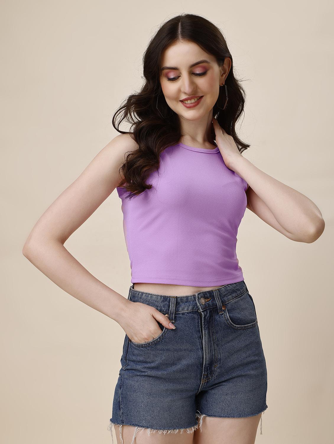 women sleeveless solid crop top - 21290948 - Zoom Image - 0
