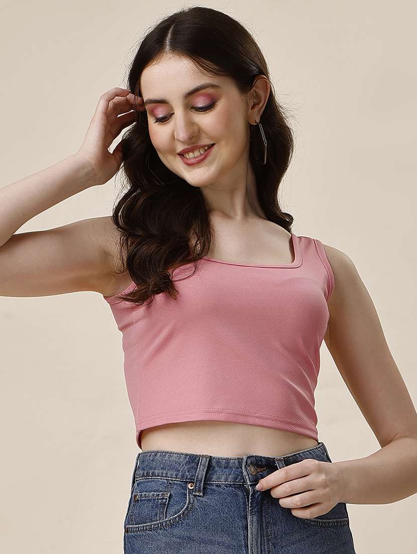 women sleeveless solid crop top - 21290964 -  Zoom Image - 0