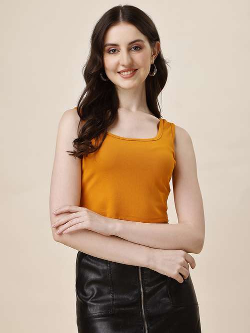 yellow polyester crop top - 21290967 - Standard Image - 0
