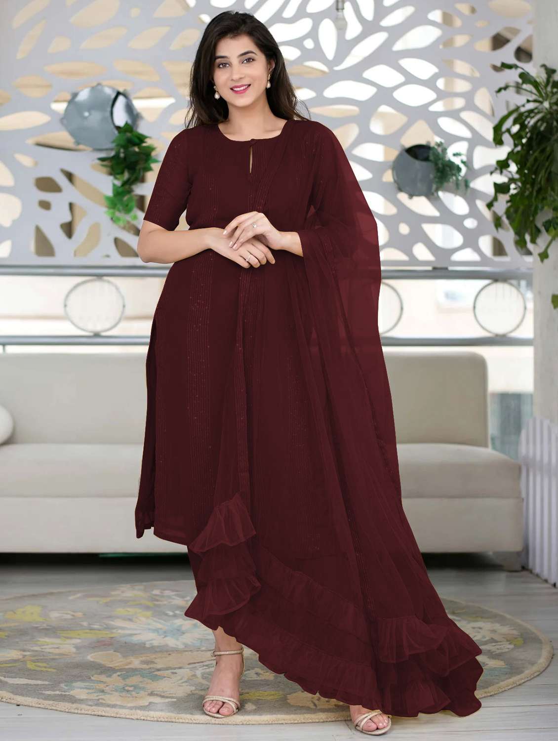 brown kurta dupatta  set