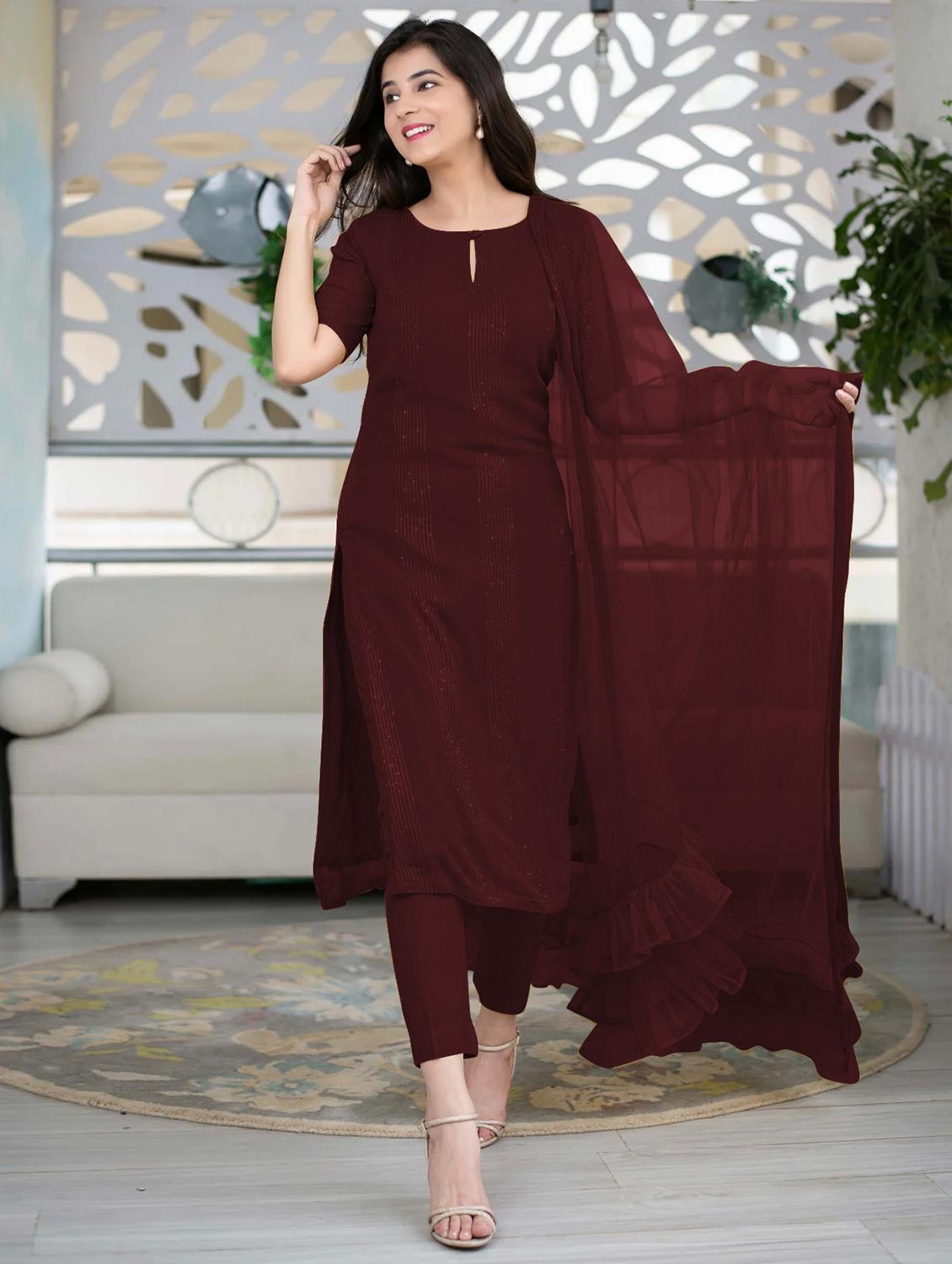 brown kurta dupatta set - 21291016 - Standard Image - 3