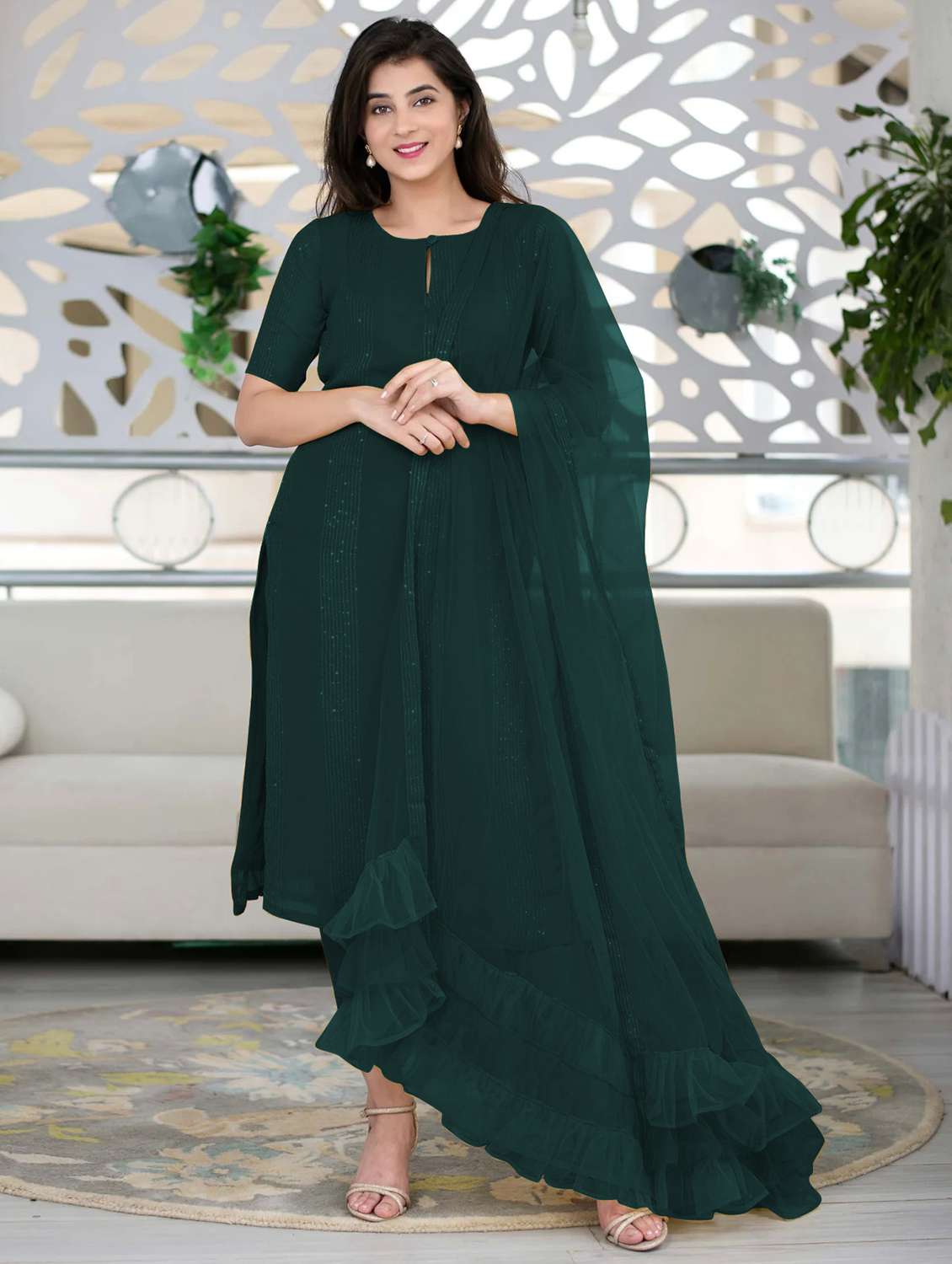 green self design suit set