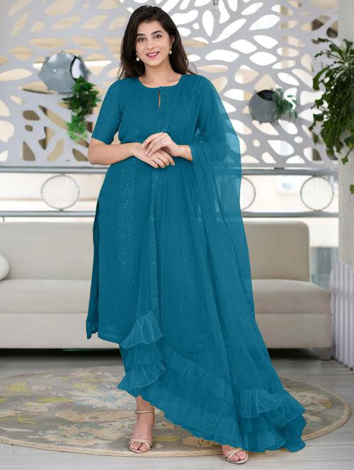 blue self design suit set - 21291018 - Standard Image - 0