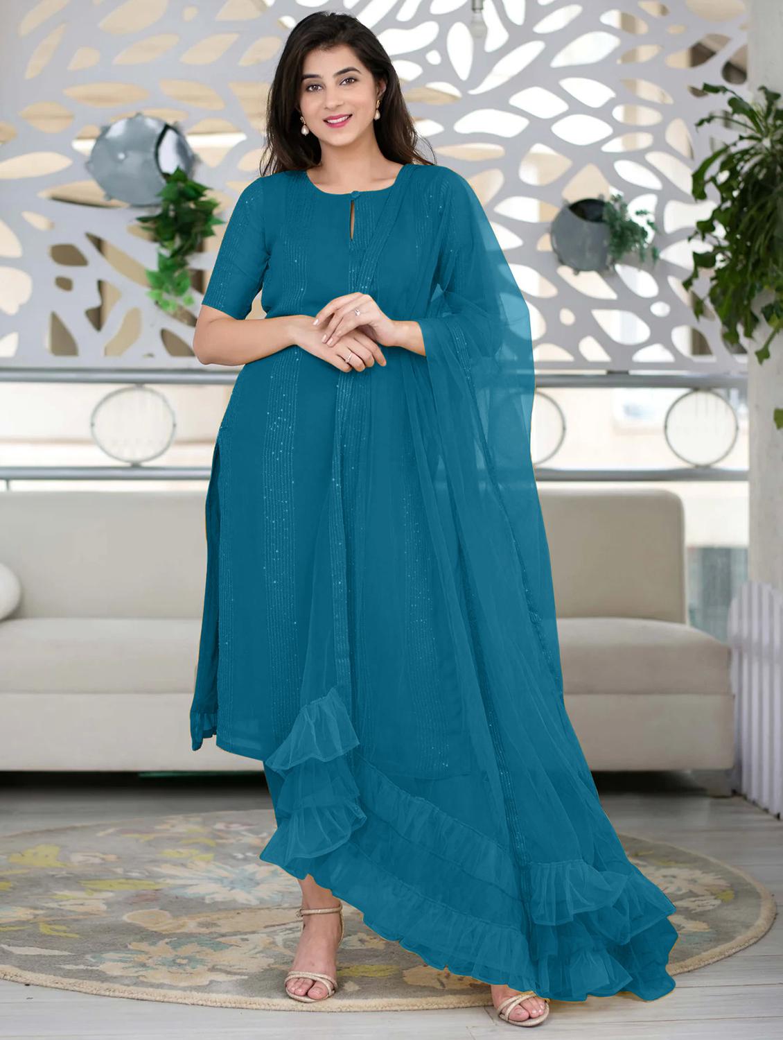 blue self design suit set