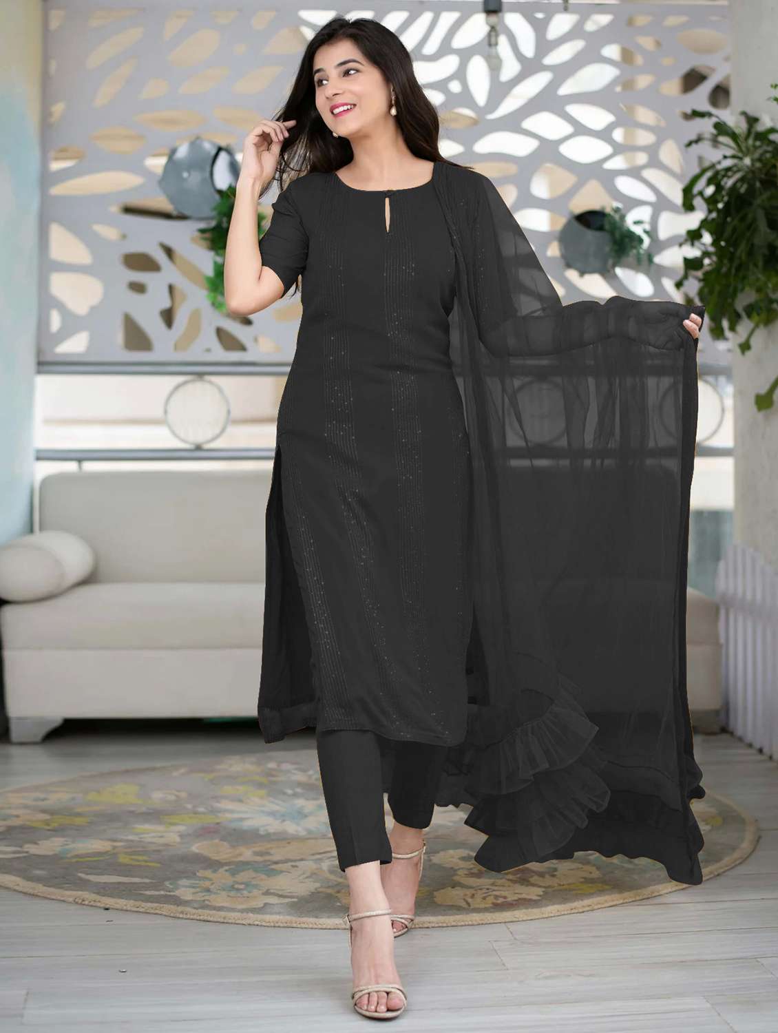 black self design suit set - 21291022 -  Standard Image - 3