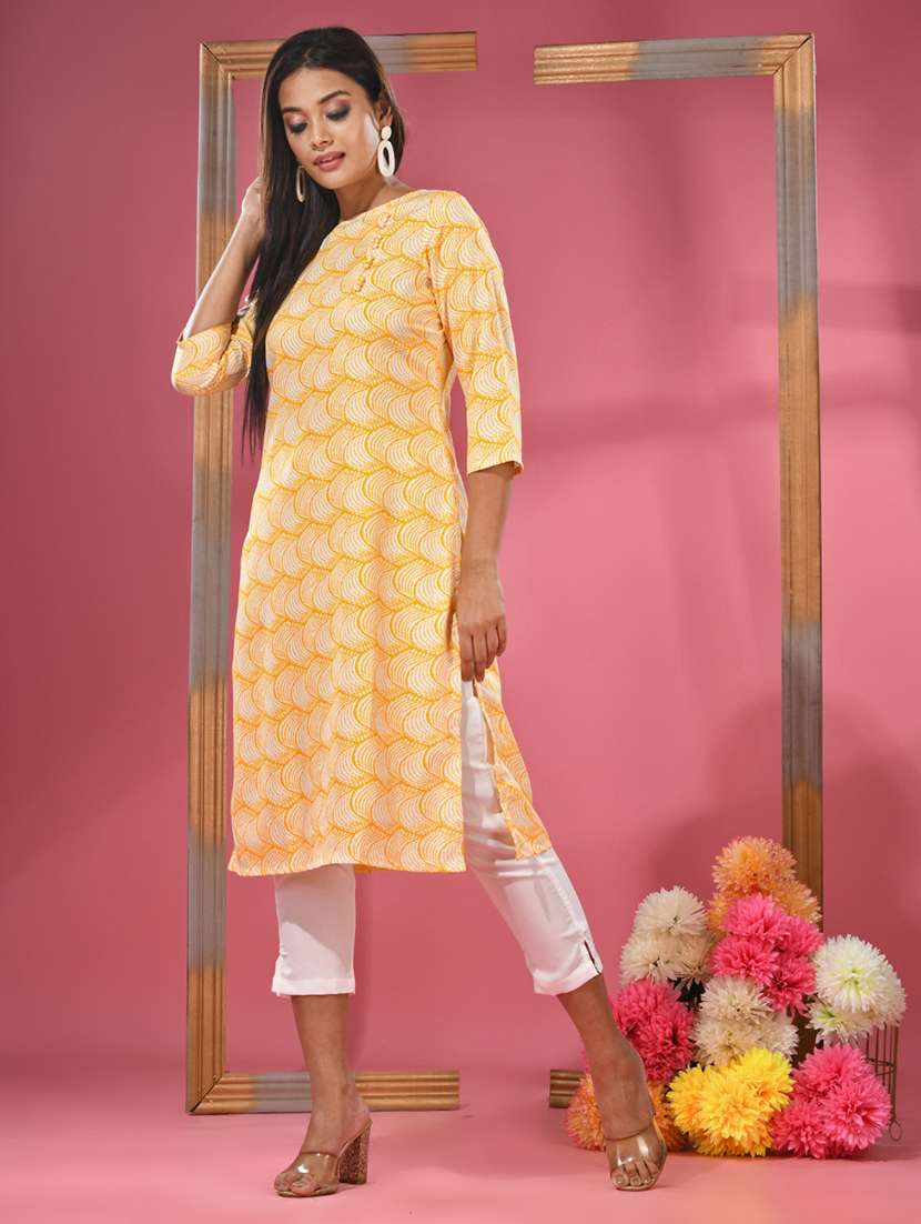 Women Three Quarter Sleeve Straight Kurta - 21291327 -  Standard Image - 3