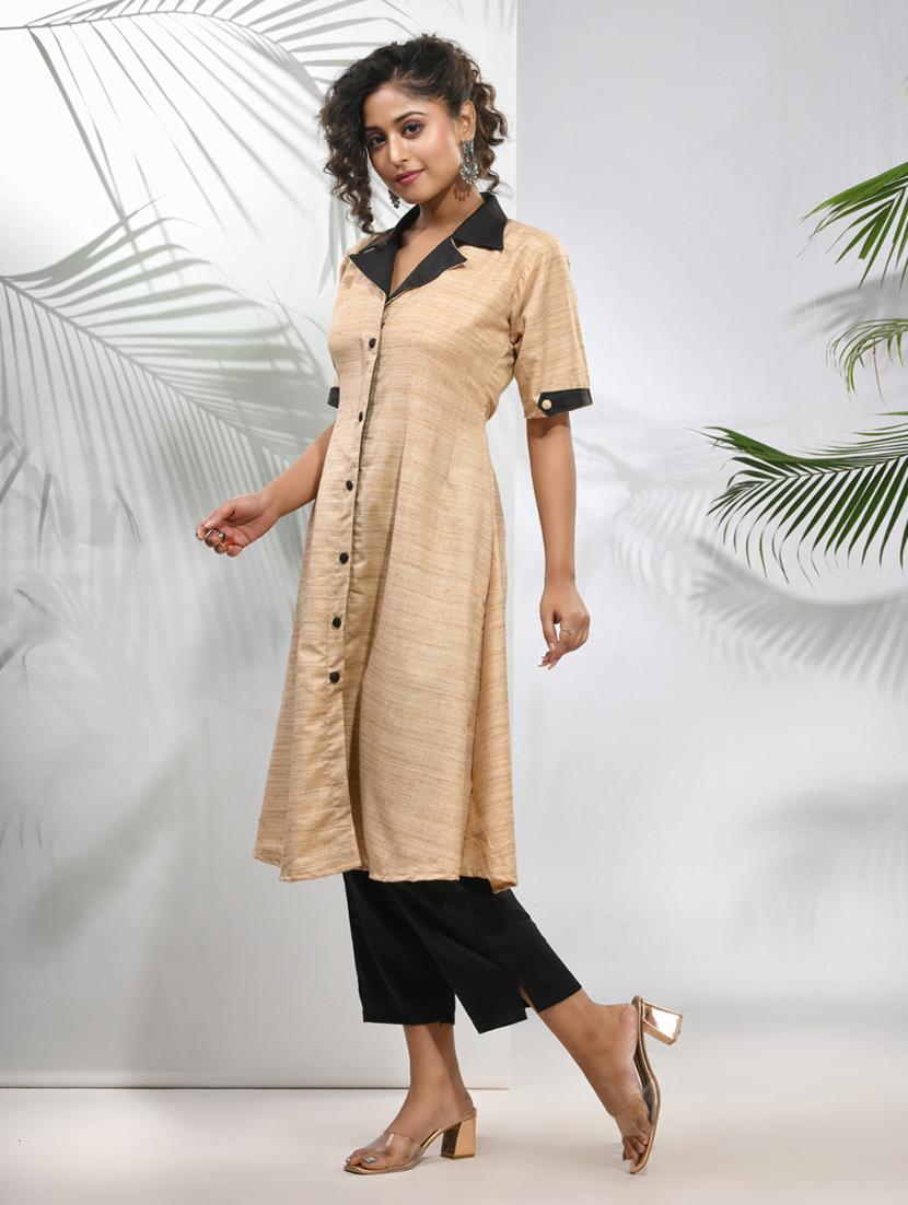 women three quarter sleeve a-line kurta - 21291381 - Standard Image - 3