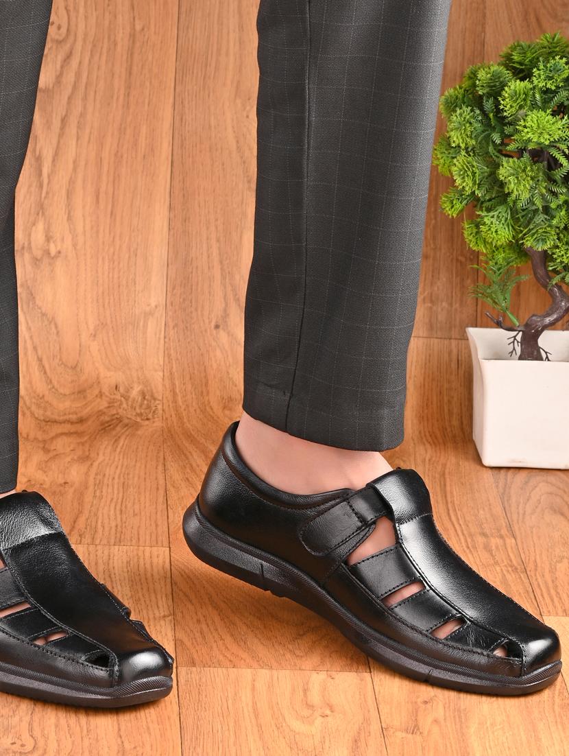 black leather laceup sandals - 21291729 - Standard Image - 3