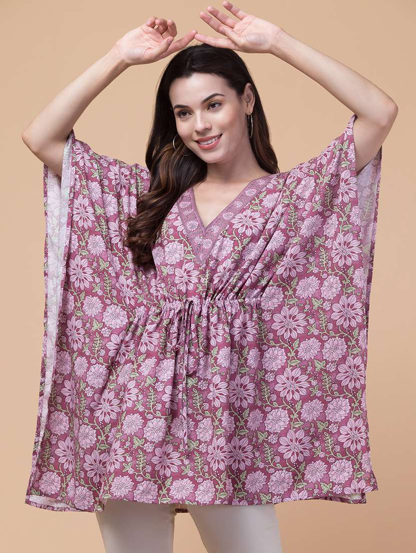 purple rayon printed kaftan - 21291749 -  Zoom Image - 0