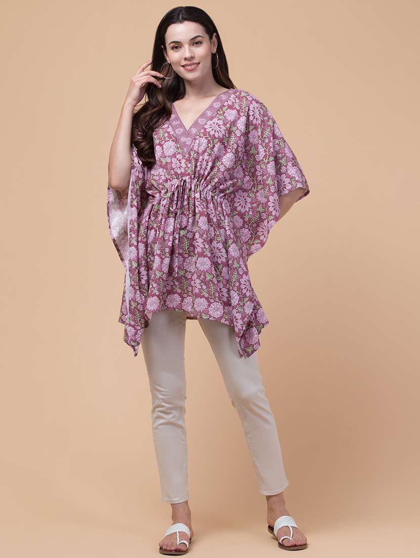 purple rayon printed kaftan - 21291749 -  Standard Image - 3