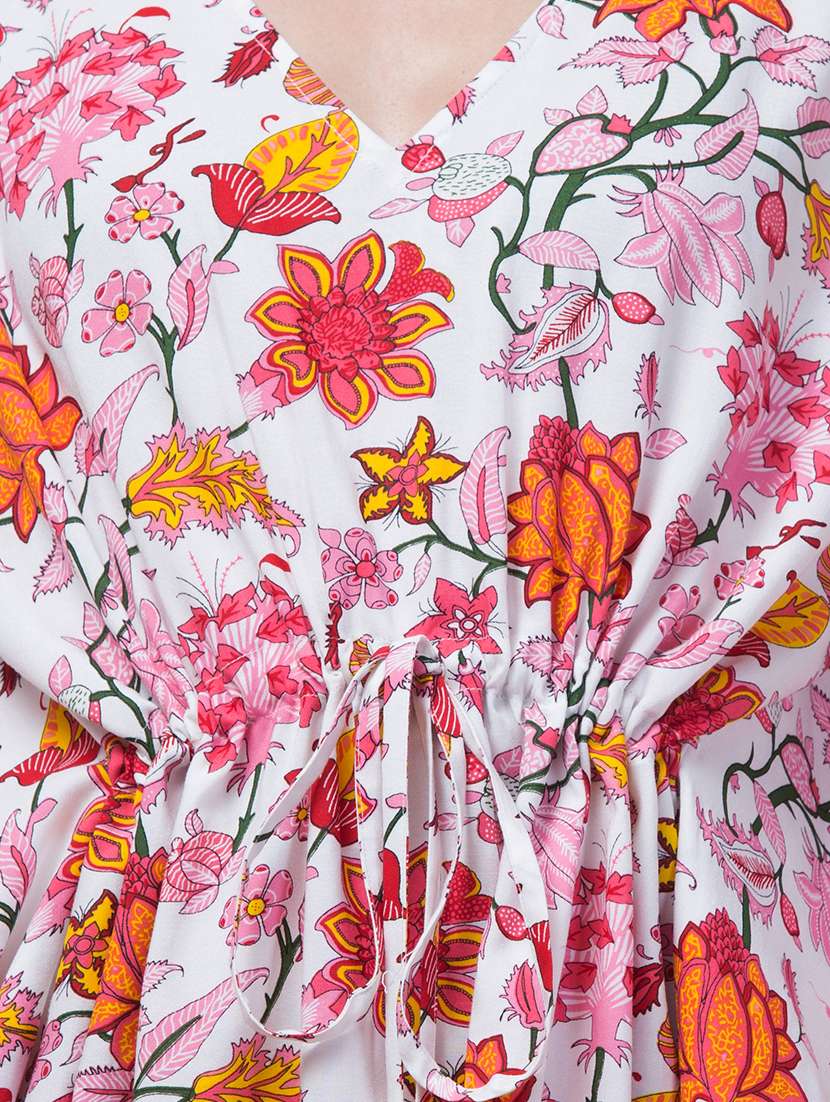 white rayon printed kaftan - 21291750 -  Standard Image - 5