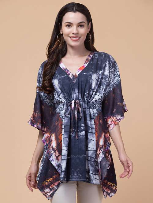 navy blue rayon printed kaftan