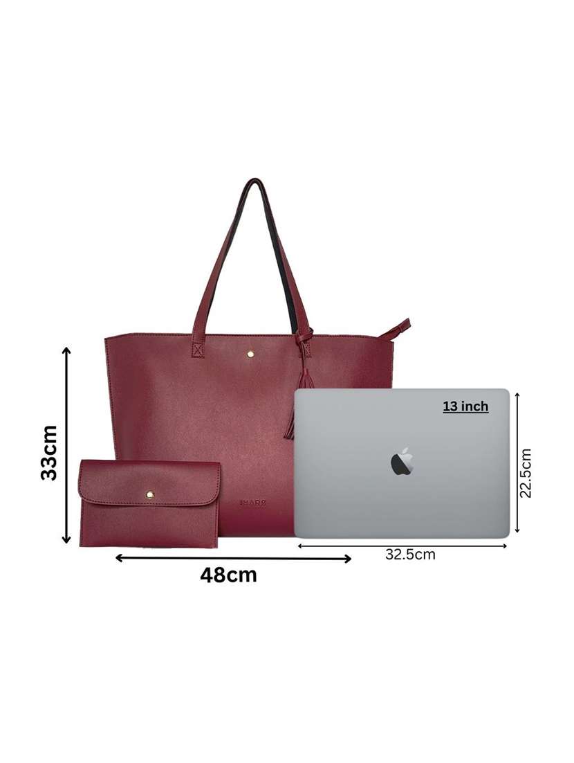 maroon leatherette regular tote - 21292140 -  Standard Image - 3