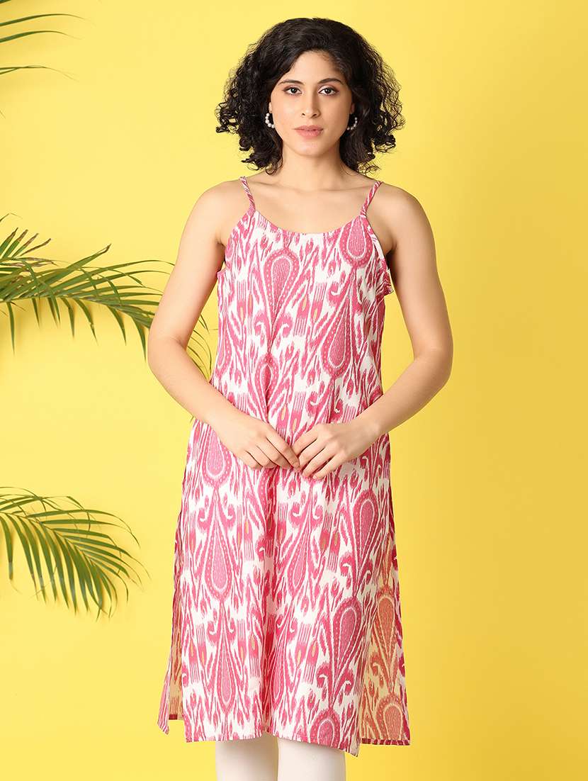 women pink rayon straight kurta