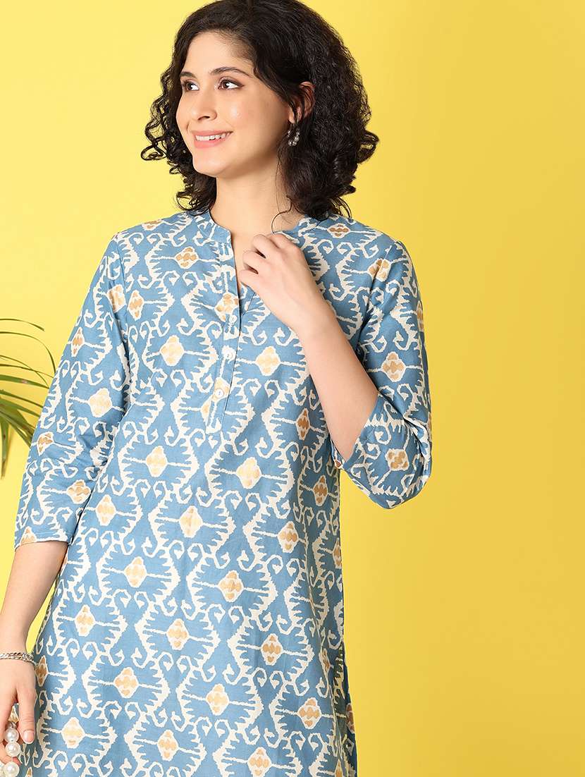 women blue cotton straight kurta - 21292276 -  Standard Image - 3