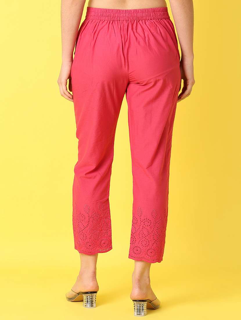women fuchsia cotton cigarette pants - 21292289 -  Standard Image - 3