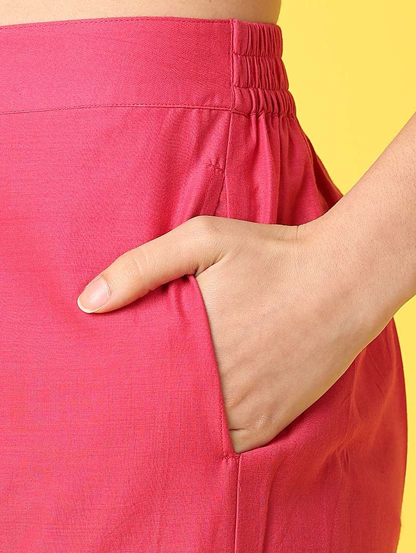 women fuchsia cotton cigarette pants - 21292289 -  Standard Image - 5