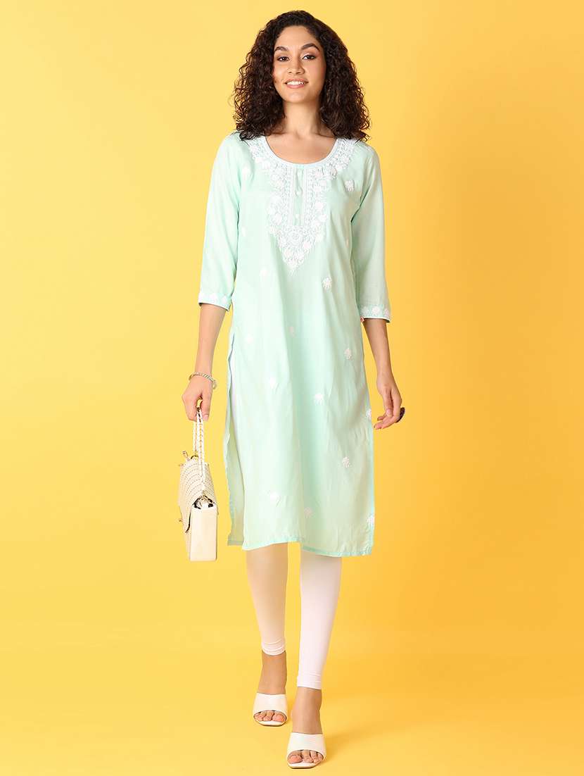 women sea green rayon straight kurta - 21292313 -  Standard Image - 3