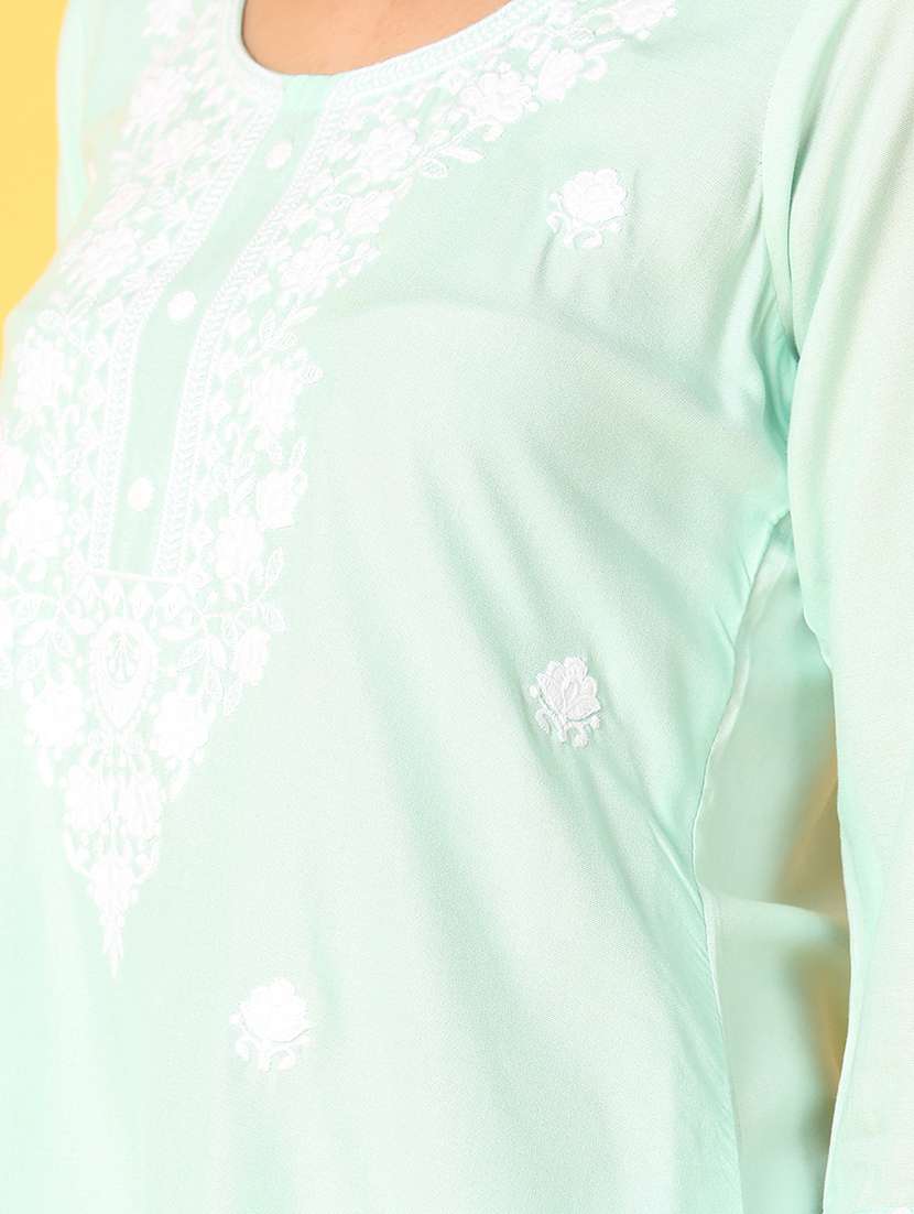 women sea green rayon straight kurta - 21292313 -  Standard Image - 5