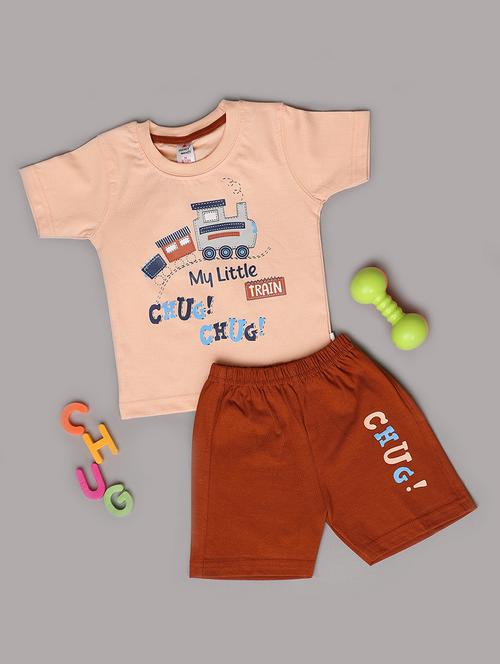kids peach cotton shorts set - 21292401 - Standard Image - 0