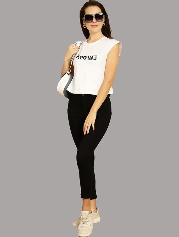women printed round neck crop top - 21292485 - Standard Image - 5