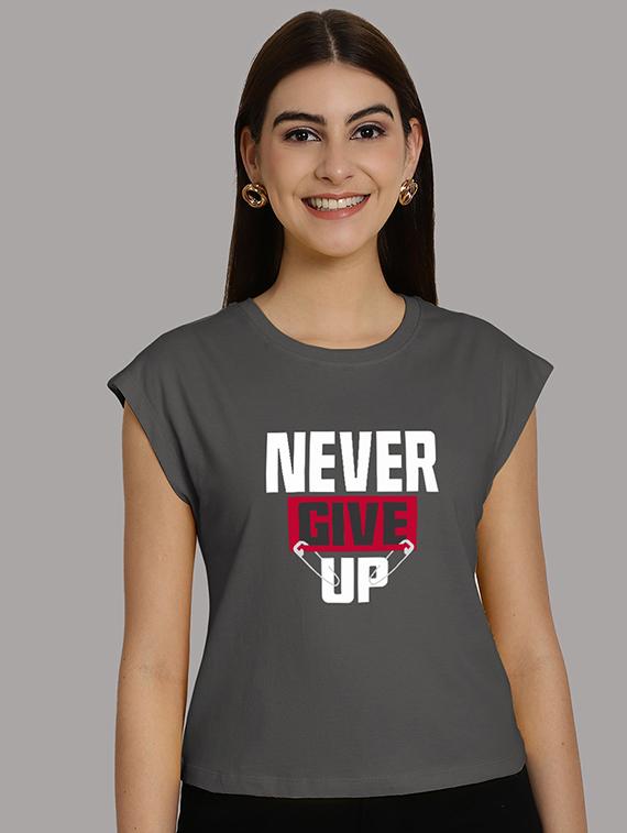 women printed round neck crop top