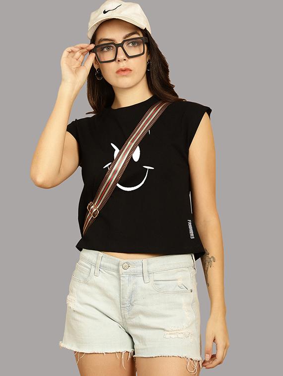 women printed round neck crop top - 21292515 - Standard Image - 3