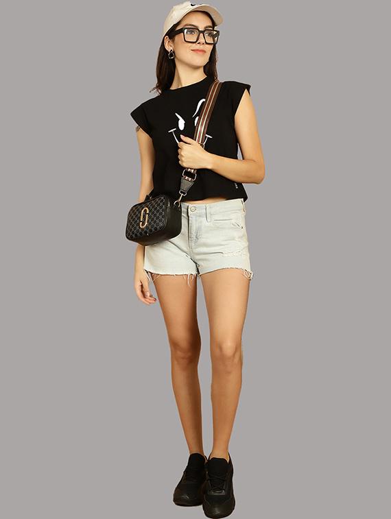 women printed round neck crop top - 21292515 - Standard Image - 5