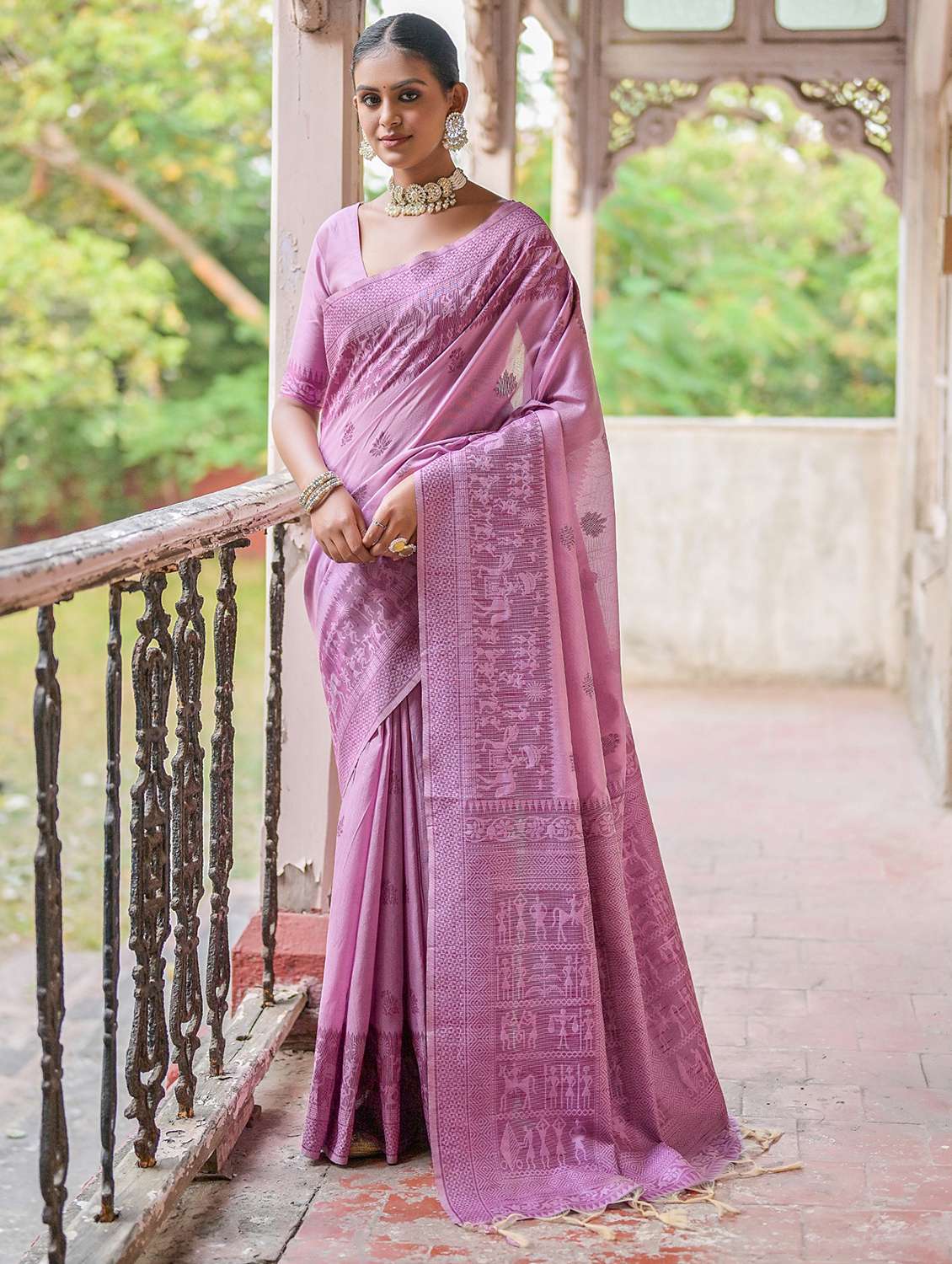 women lavender bhagalpuri saree - 21294664 - Zoom Image - 0