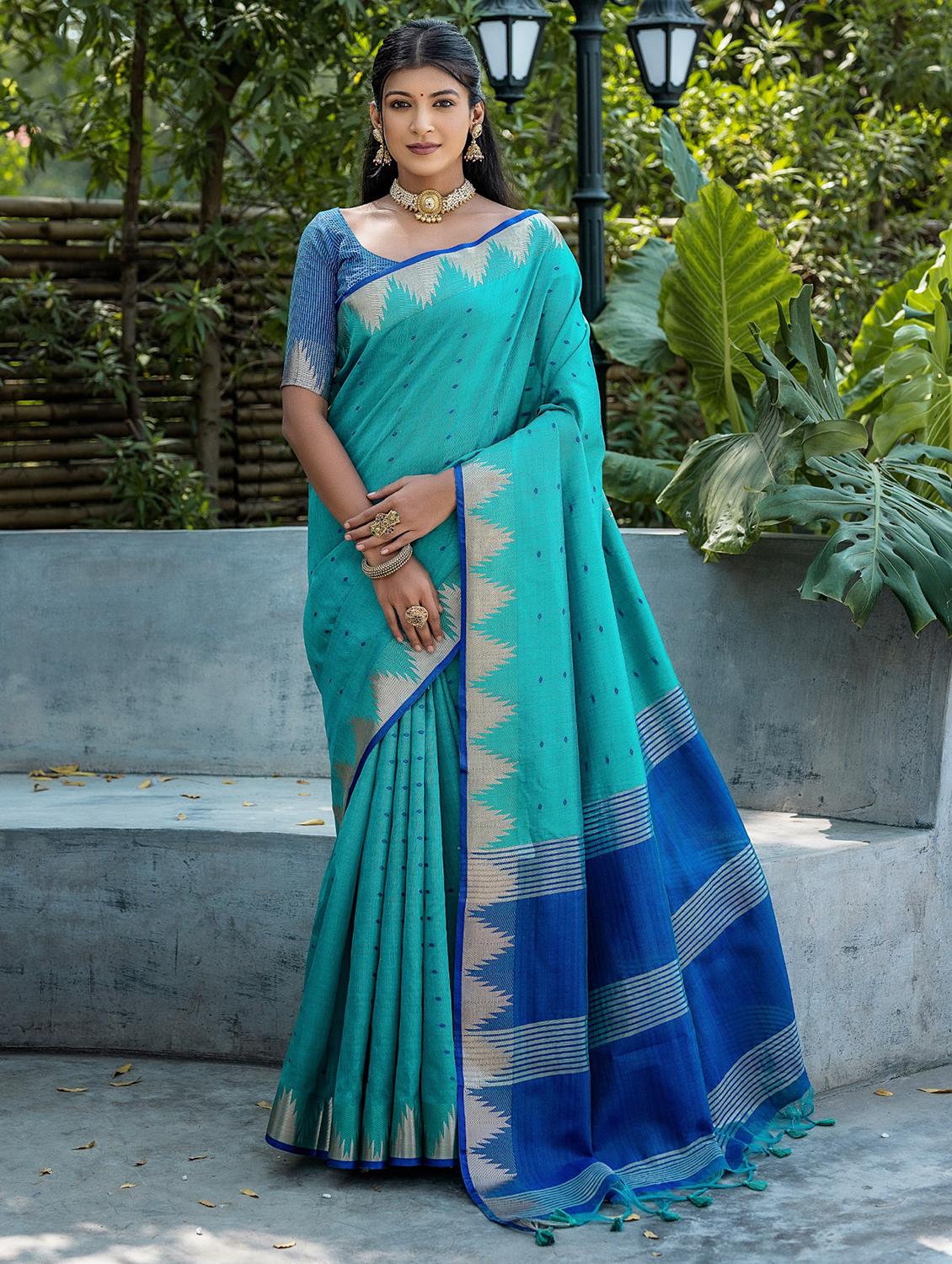 women sea green bhagalpuri saree