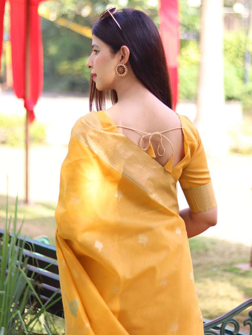women yellow self design mysore silk saree with blouse - 21294713 -  Standard Image - 3
