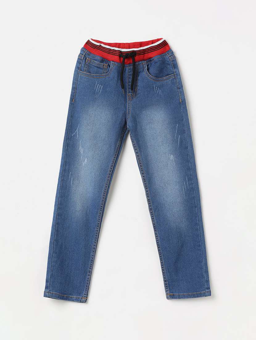 blue denim distressed jeans