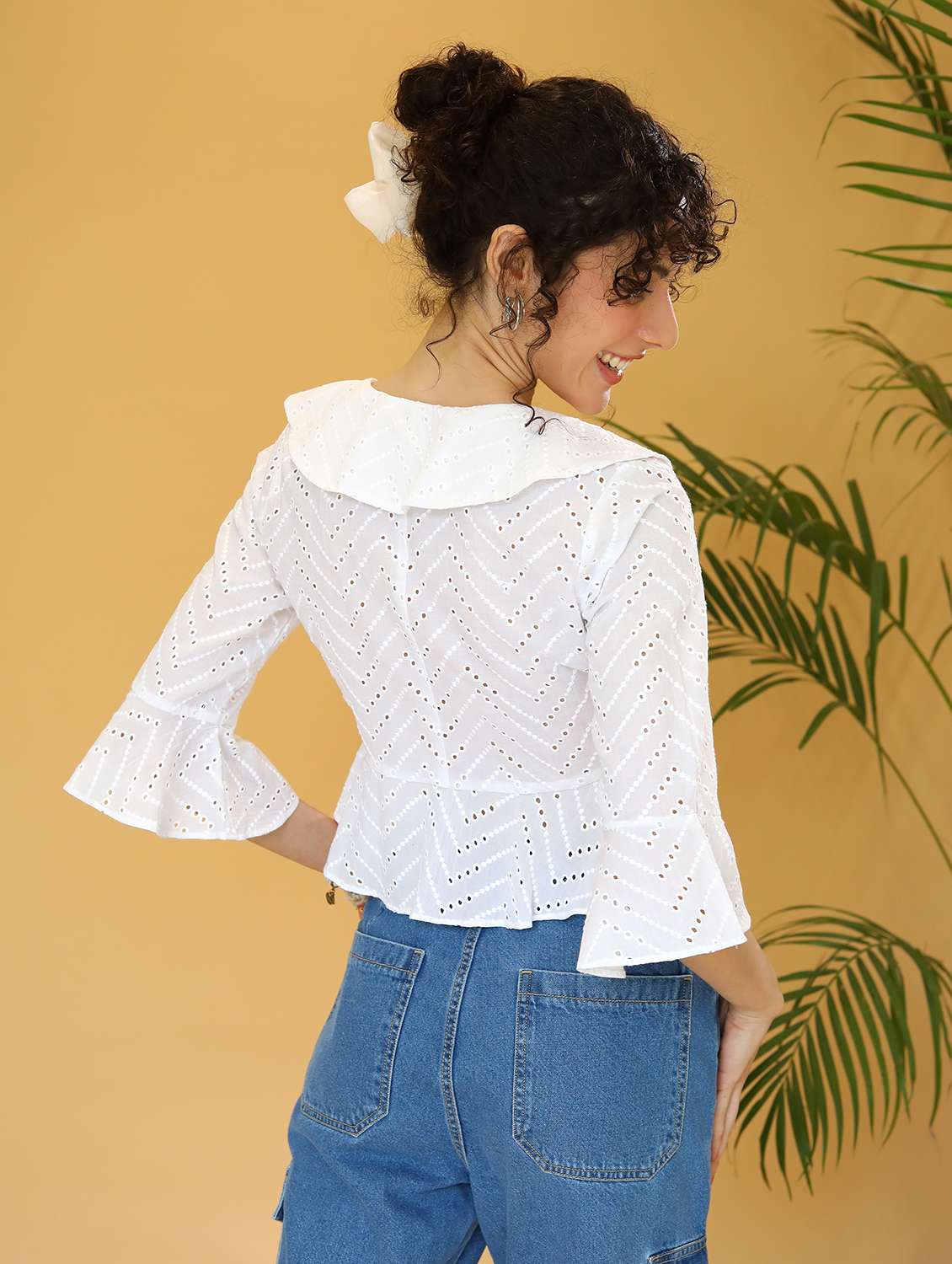 women ruffled detailed schiffli high-low top - 21295243 -  Standard Image - 3