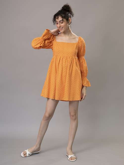 women puff sleeves schiffli a-line dress - 21295438 - Standard Image - 0