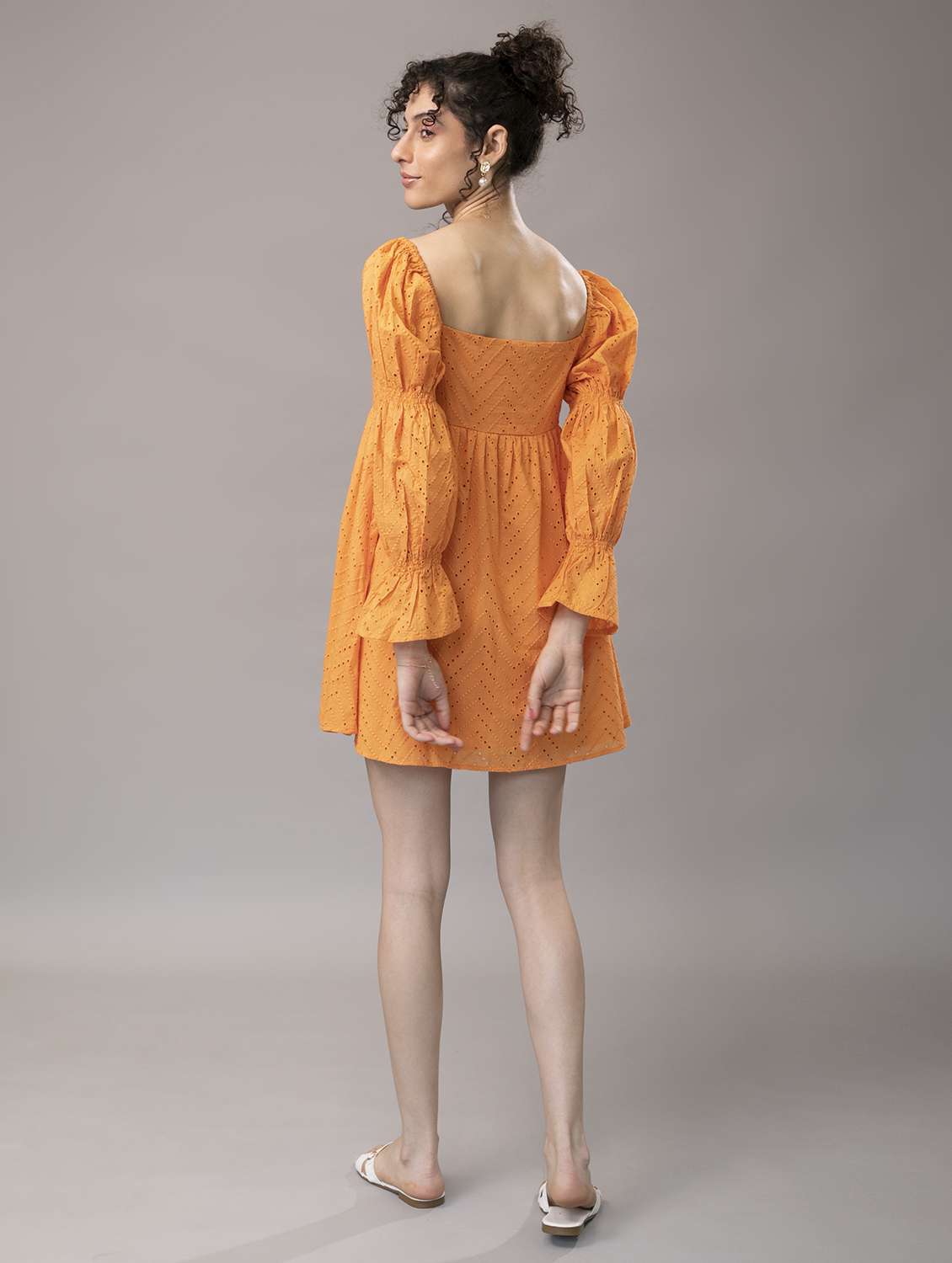 women puff sleeves schiffli a-line dress - 21295438 - Standard Image - 5