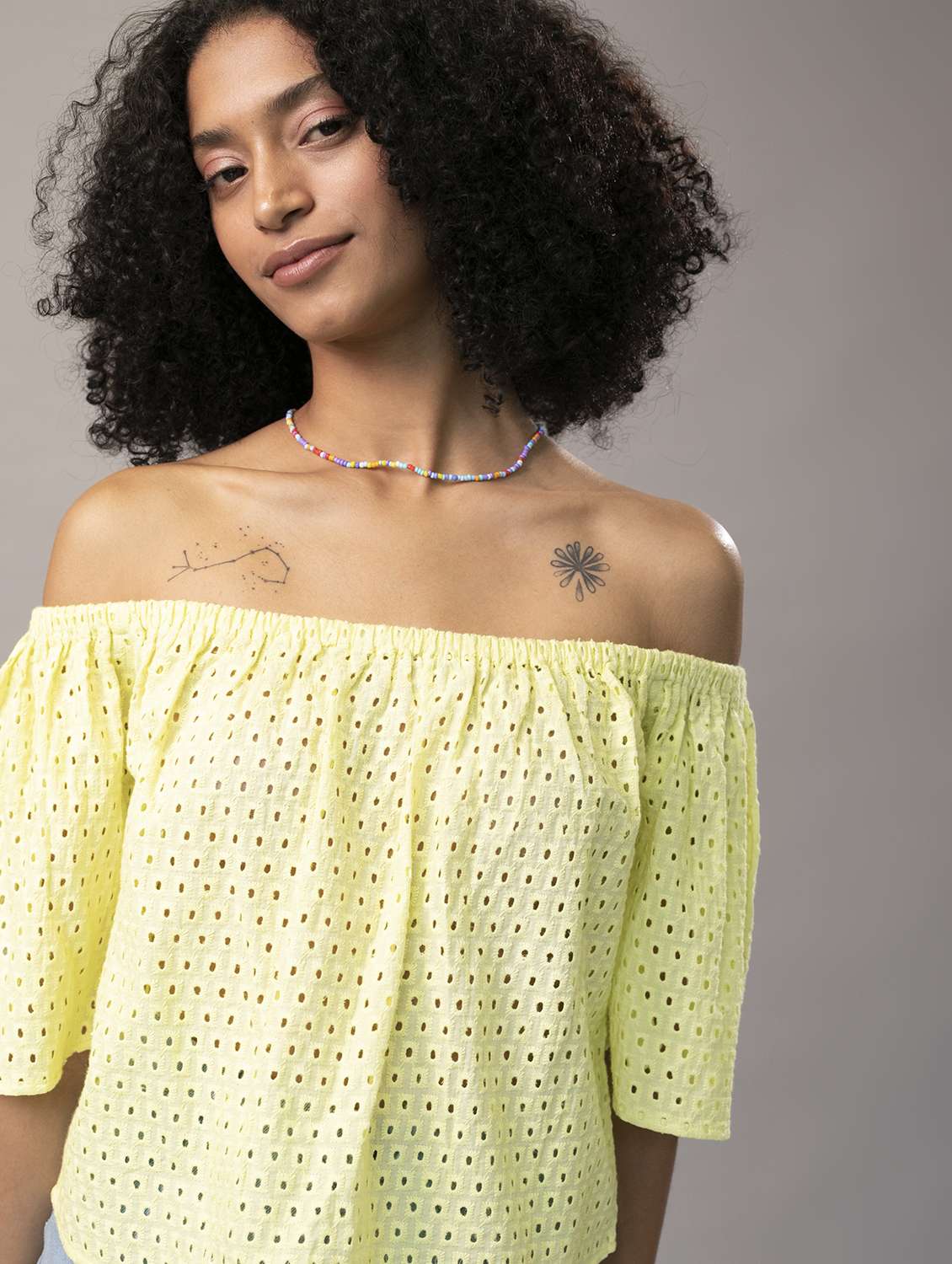 women off shoulder schiffli top - 21295516 - Standard Image - 5