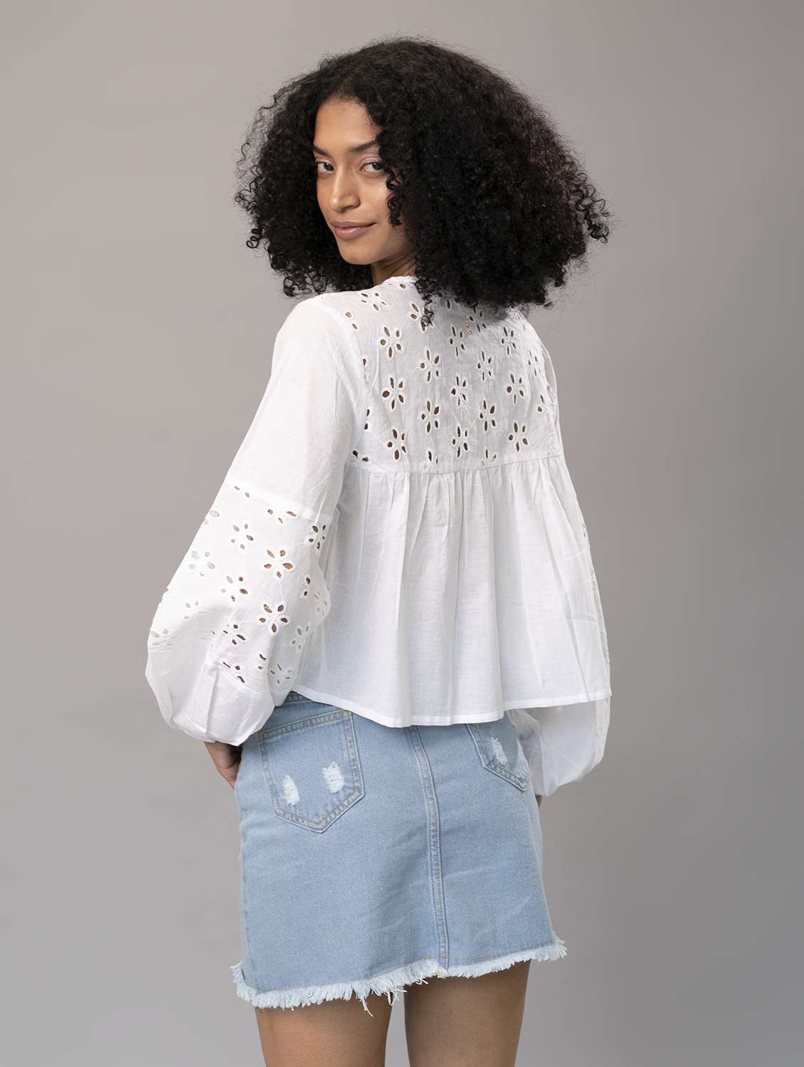 women optic white schiffli a-line top - 21295519 -  Standard Image - 3