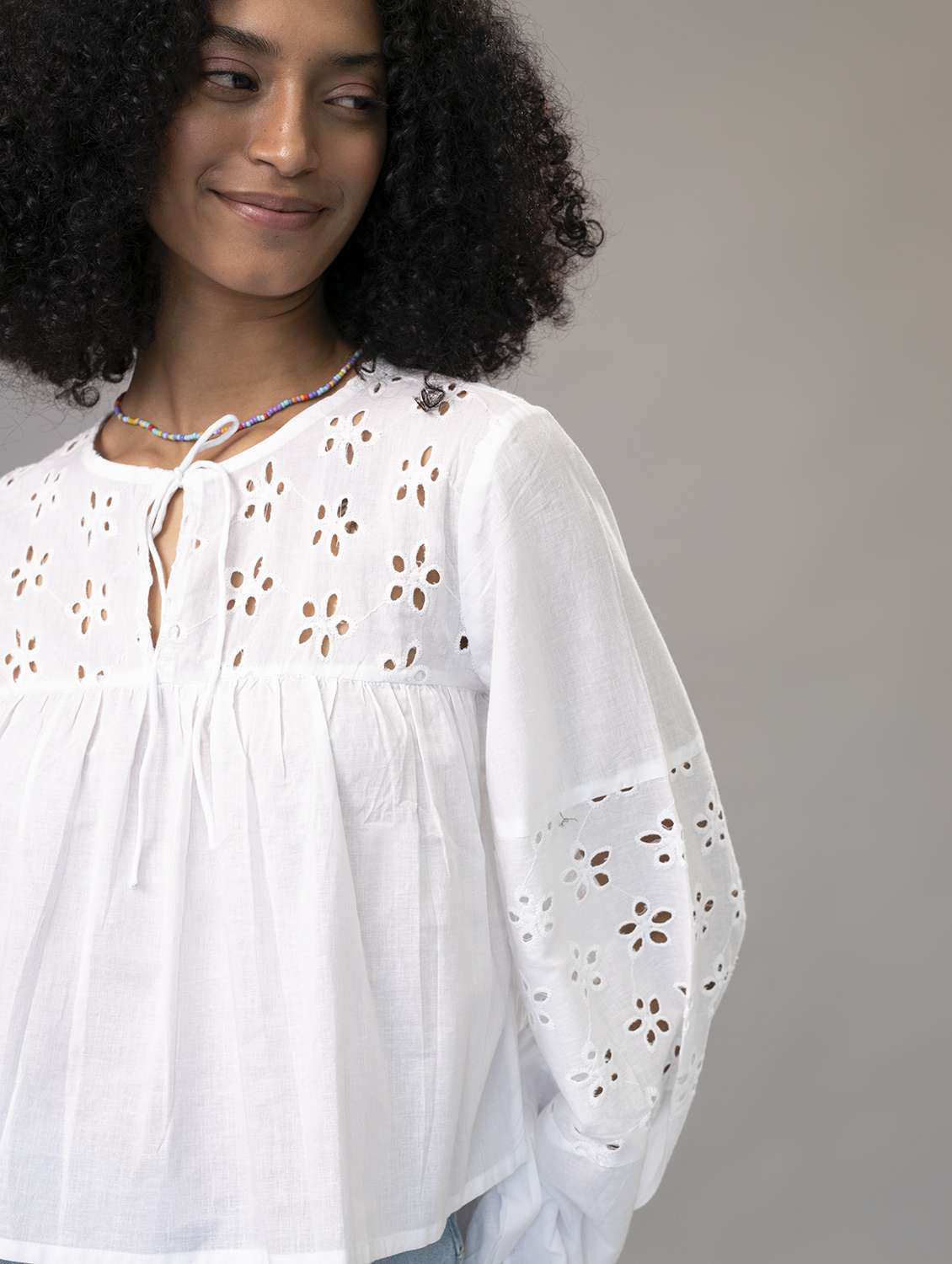 women optic white schiffli a-line top - 21295519 -  Standard Image - 5