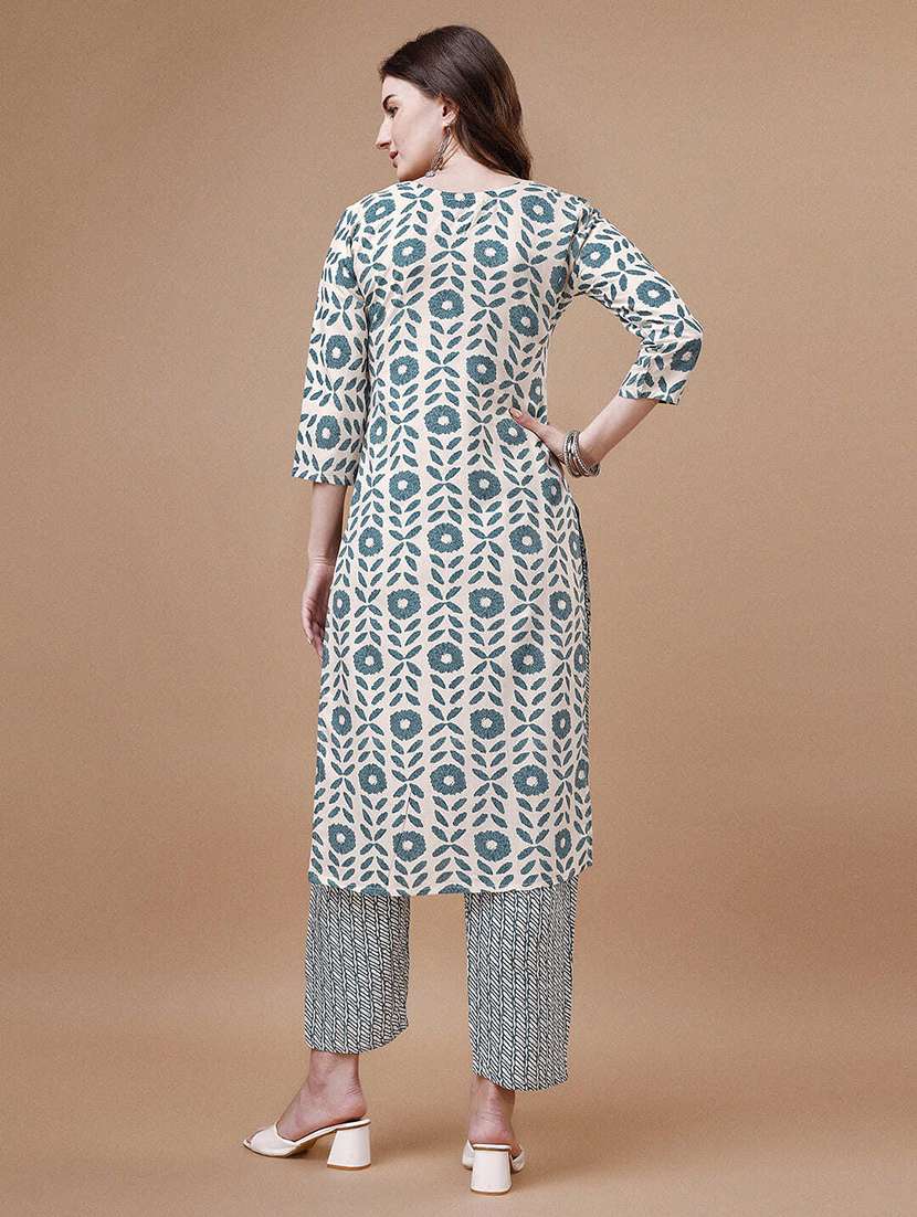 white printed kurta & pant set - 21295641 -  Standard Image - 3